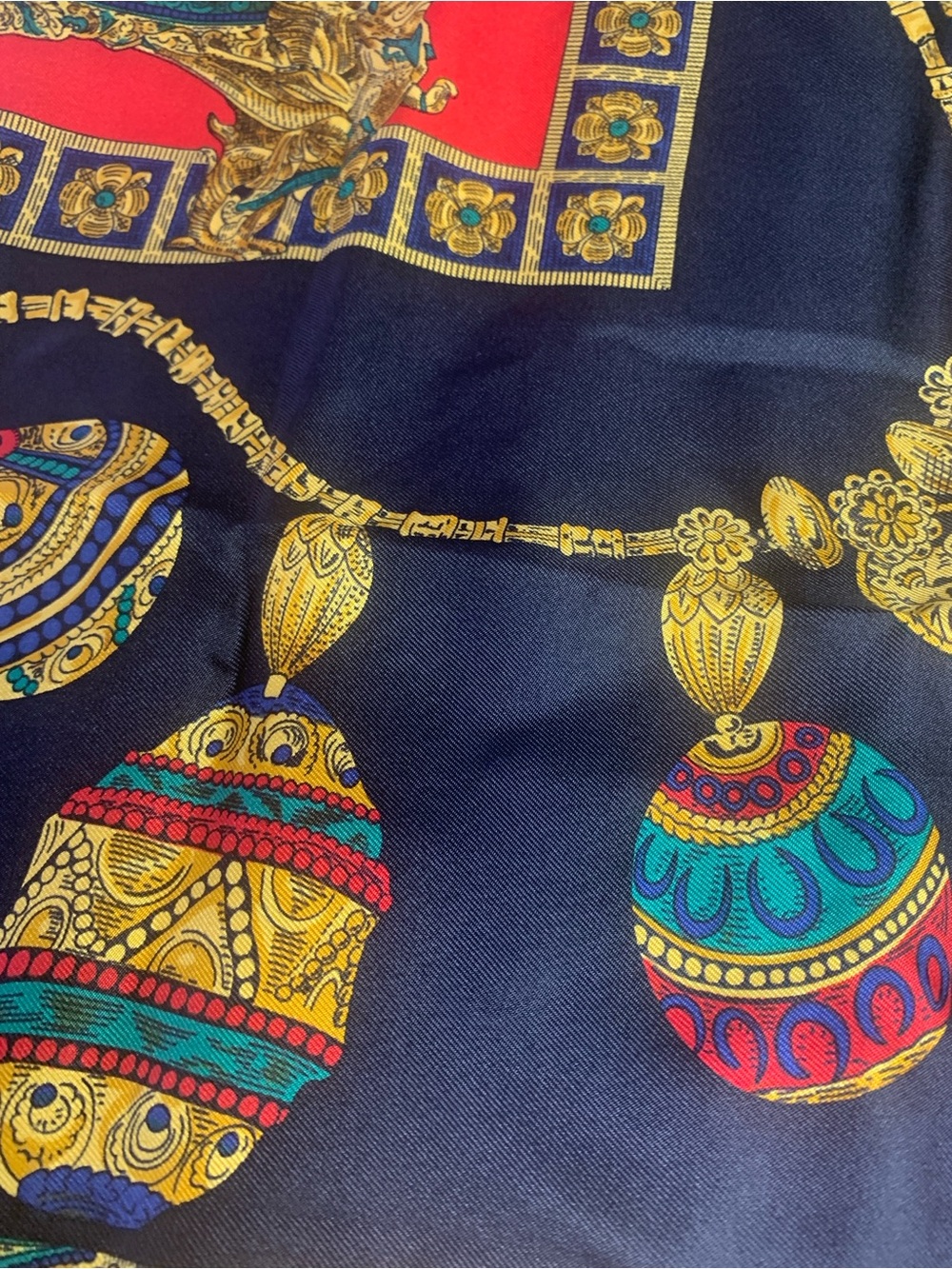 Dior Red, Gold & Teal Baroque Silk Scarf